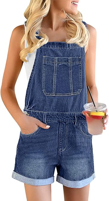 Photo 1 of Genleck Women's Denim Shortall Summer Loose Overalls Adjustable Straps Bib Jeans Shorts- Small
