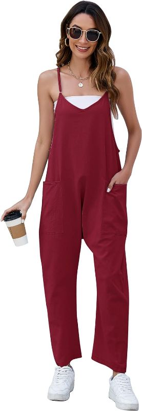 Photo 1 of Flygo Womens Loose Fit Jumpsuits Sleeveless Baggy Overall Linen Cotton Oversize Crotch Rompers with Two Pockets XL
