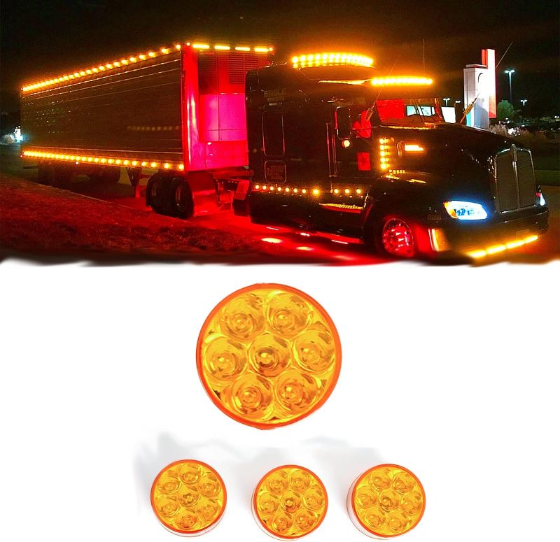 Photo 1 of 2.5" Round Truck Side Light Amber 7 LED Trailer Side Marker Lights Sealed Trucks Lamps Side Clearance Light for Boat RV Camper Trailer Truck?Amber,4 Pcs?
