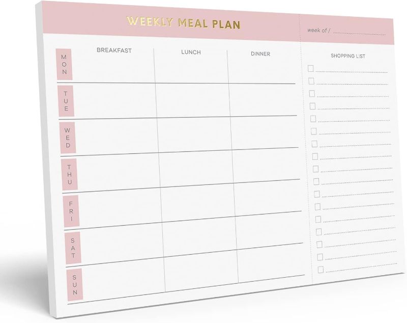 Photo 1 of Sweetzer & Orange Weekly Meal Planner and Grocery List Magnetic Notepad. Pink 10x7” Meal Planning Pad with Tear Off Shopping List. Plan