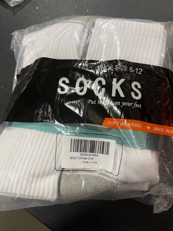 Photo 1 of Begrily Mens Cotton Athletic Arch Compression Cushioned Crew Socks, Moisture Control Durable Comfort Work Calf Sock 6-Pair 6-12 Style A: White