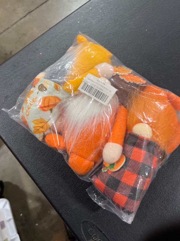Photo 1 of 3 Pcs Fall Decoration Harvest Thanksgiving Decorations Gnomes Plush Elf Dwarf Doll Figurine with Pumpkin Autumn Maple Leaves