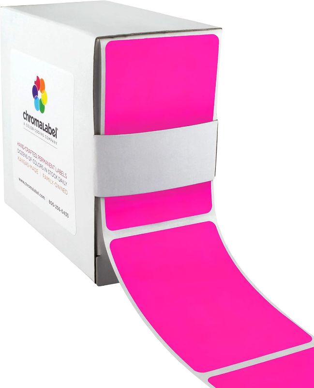 Photo 1 of ChromaLabel 2 x 3 inch Permanent Color Code Rectangle Labels, 250 Labels per Dispenser Box, Fluorescent Pink