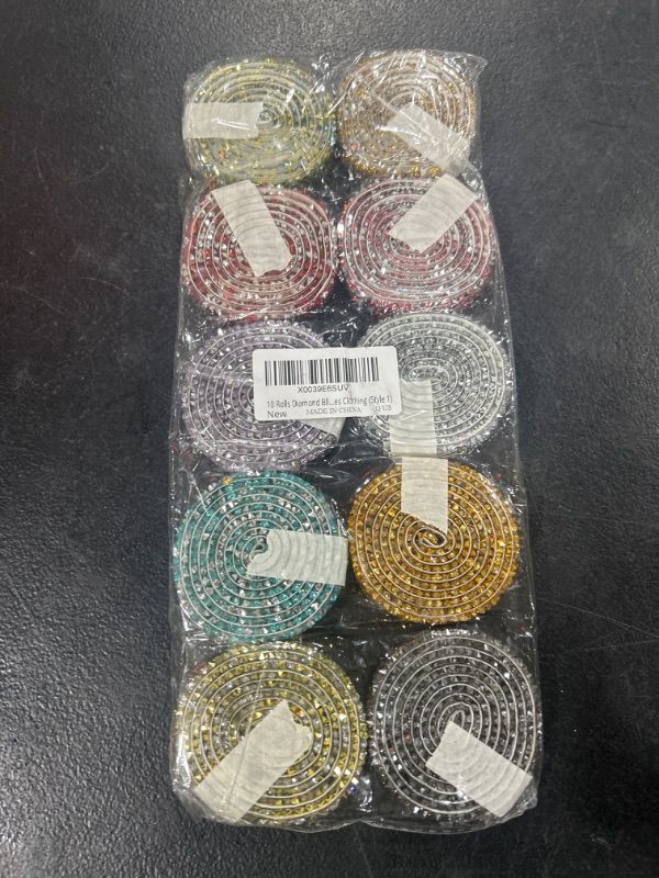 Photo 2 of 10 Rolls Diamond Bling Crystal Rhinestone Ribbon, Self Adhesive DIY Rhinestones Sequin Strips Sticker, Glisten Rhinestone Sequin Decoration for Crafts Wedding Party Shoes Clothing (Style 1)