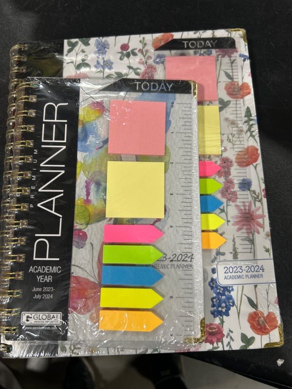 Photo 2 of HARDCOVER Academic Year 2023-2024 Planner: (June 2023 Through July 2024) 8.5"x11" Daily Weekly Monthly Planner Yearly Agenda. Bookmark, Pocket Folder and Sticky Note Set (Colorful Botanicals) LARGE: 8.5" x 11" Z( small planner included )