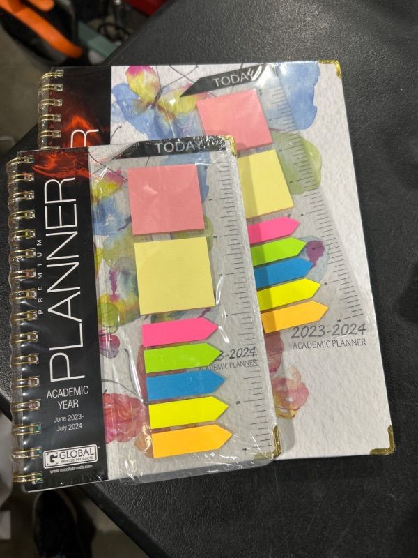 Photo 2 of HARDCOVER Academic Year 2023-2024 Planner: (June 2023 Through July 2024) 8.5"x11" Daily Weekly Monthly Planner Yearly Agenda. Bookmark, Pocket Folder and Sticky Note Set (Watercolor Butterflies) LARGE: 8.5" x 11" ( small planner included 