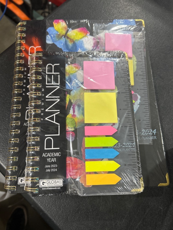 Photo 2 of HARDCOVER Academic Year 2023-2024 Planner: (June 2023 Through July 2024) 8.5"x11" Daily Weekly Monthly Planner Yearly Agenda. Bookmark, Pocket Folder and Sticky Note Set (Black Watercolor Butterflies) LARGE: 8.5" x 11 ( small planner included )