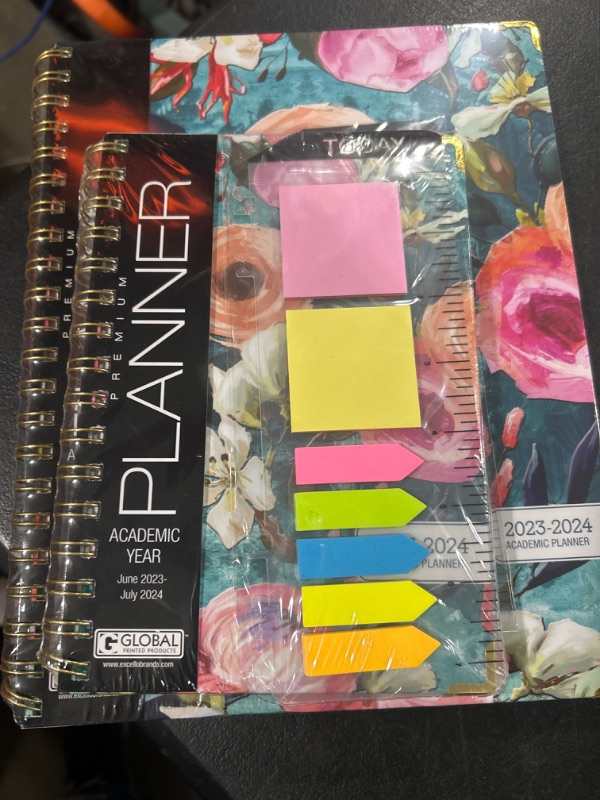 Photo 2 of HARDCOVER Academic Year 2023-2024 Planner: (June 2023 Through July 2024) 8.5"x11" Daily Weekly Monthly Planner Yearly Agenda. Bookmark, Pocket Folder and Sticky Note Set (Teal Floral) LARGE: 8.5" x 11"( small planner included )