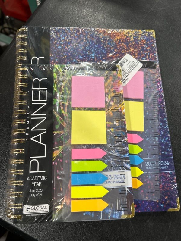 Photo 2 of HARDCOVER Academic Year 2023-2024 Planner: (June 2023 Through July 2024) 8.5"x11" Daily Weekly Monthly Planner Yearly Agenda. Bookmark, Pocket Folder and Sticky Note Set (Starfield) LARGE: 8.5" x 11" ( small planner included ) 