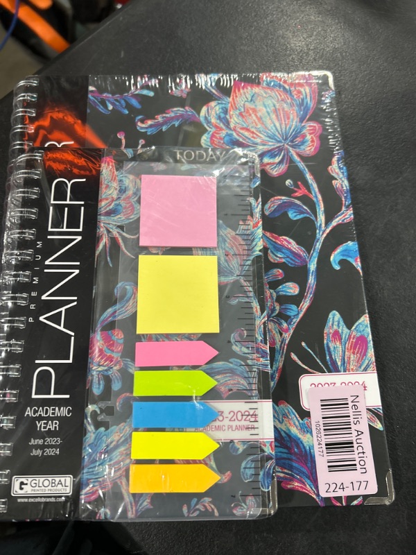 Photo 2 of HARDCOVER Academic Year 2023-2024 Planner: (June 2023 Through July 2024) 8.5"x11" Daily Weekly Monthly Planner Yearly Agenda. Bookmark, Pocket Folder and Sticky Note Set (Paisley Floral Black) LARGE: 8.5" x 11" ( small planer included ) 