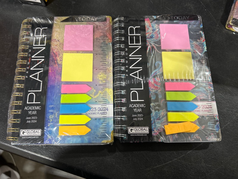 Photo 2 of HARDCOVER Academic Year 2023-2024 Planner: (June 2023 Through July 2024) 5.5"x8" Daily Weekly Monthly Planner Yearly Agenda. Bookmark, Pocket Folder and Sticky Note Set (Rainbow Gold Marble) MEDIUM: 5.5" x 8" ( second small planner included ) 