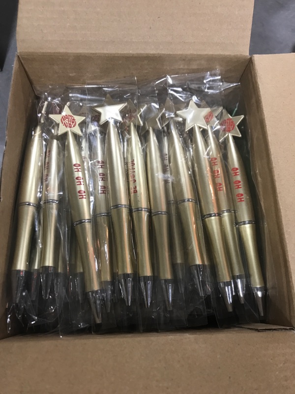 Photo 2 of Tenceur 200 Pcs Christmas Ballpoint Pens Bulk Retractable Gel Ink Pens Five Pointed Star Shaped Ballpoint Pens Snow Santa Claus Bell Rollerball Pens Christmas Party Favors for Party Supplies Five-Pointed Star