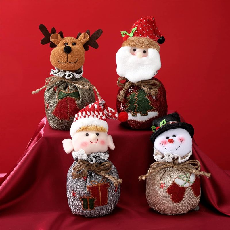 Photo 1 of 32PCS Christmas 3D Doll Decoration Gift Bag with Drawstring Christmas Candy Bags Reusable Santa Claus, Elk, Snowman, Elf Embroidery Fabric Xmas Storage Bag for Christmas Party Holiday Wrapping Bags