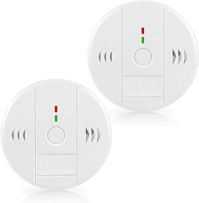 Photo 1 of Combination Smoke and Carbon Monoxide Detector Alarm, 2-Pack Beeps Warning Smoke and CO Alarms for Basements Travel Home Office House Bedroom Living Room Car, Battery Operated, Comply with UL 217/2034
