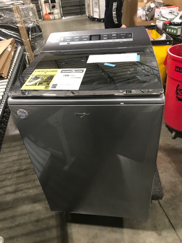 Photo 3 of Whirlpool Smart Capable w/Load and Go 5.3-cu ft High Efficiency Impeller and Agitator Smart Top-Load Washer (Chrome Shadow) ENERGY STAR
