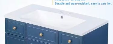 Photo 1 of 36 in. W x 18 in. D x 34 in. H Freestanding Bath Vanity in Navy Blue with White Resin Top Basin, Single Sink--- box 1 of 2--- sink only 
