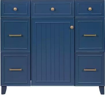 Photo 1 of 36 in. W x 18 in. D x 34 in. H Freestanding Bath Vanity in Navy Blue with White Resin Top Basin, Single Sink--- box 2 of 2 ( no sink)
