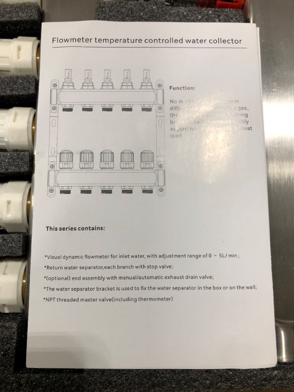 Photo 3 of 7-Branch Radiant Heat Manifold,Stainless Steel PEX Manifold with Compatible Outlets for Hydronic Radiant Floor Heating (1/2" Adapters included)