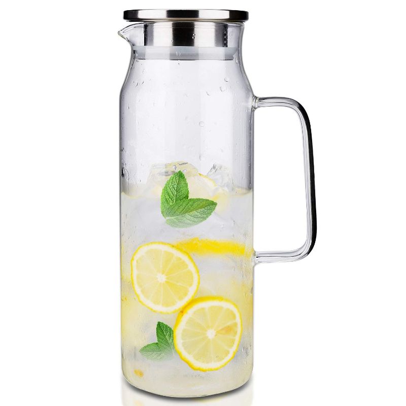 Photo 1 of 50 Oz/ 1500 ml Glass Pitcher with Lid and Handle Water Pitcher Borosilicate Glass 