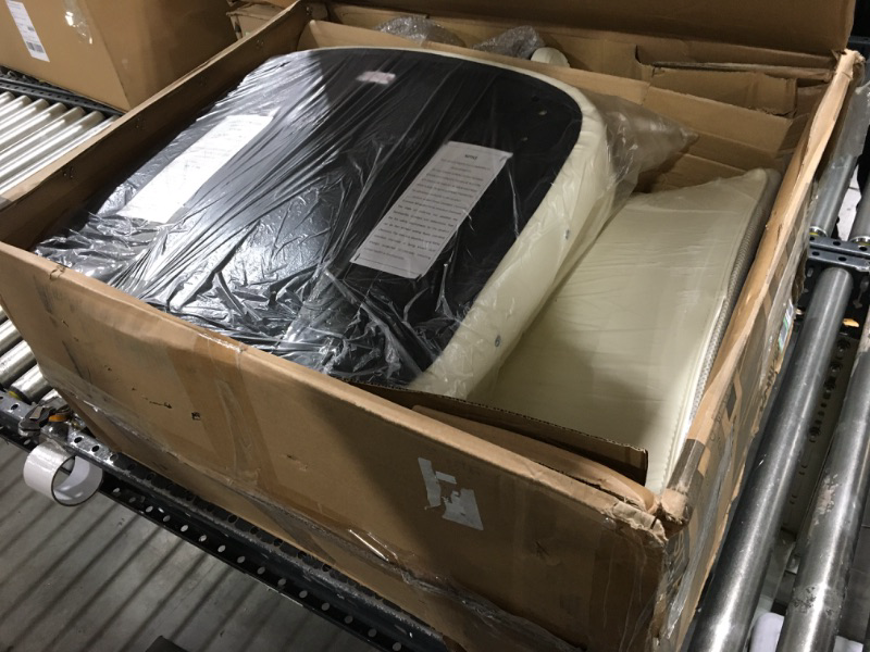 Photo 1 of COLAMY Office Chair-Ergonomic Computer Desk Chair with Thick Seat for Comfort, High Back Executive Chair with Padded Flip-up Arms, Stylish Leather Chair with Upgraded Caster for Swivel (Ivory, 300lbs)