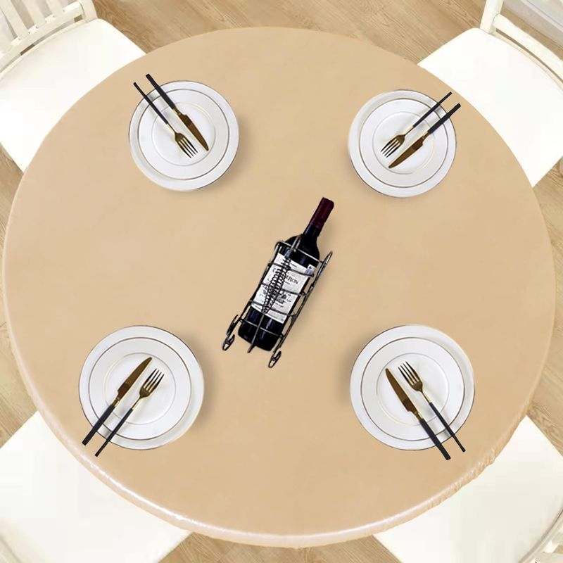 Photo 1 of LUSHVIDA Round Waterproof Table Cover Elastic Tablecloth Vinyl Fitted Table Cover Elastic Edged Plastic Table Cover Fits Tables up to 45"-56" R Champagne
