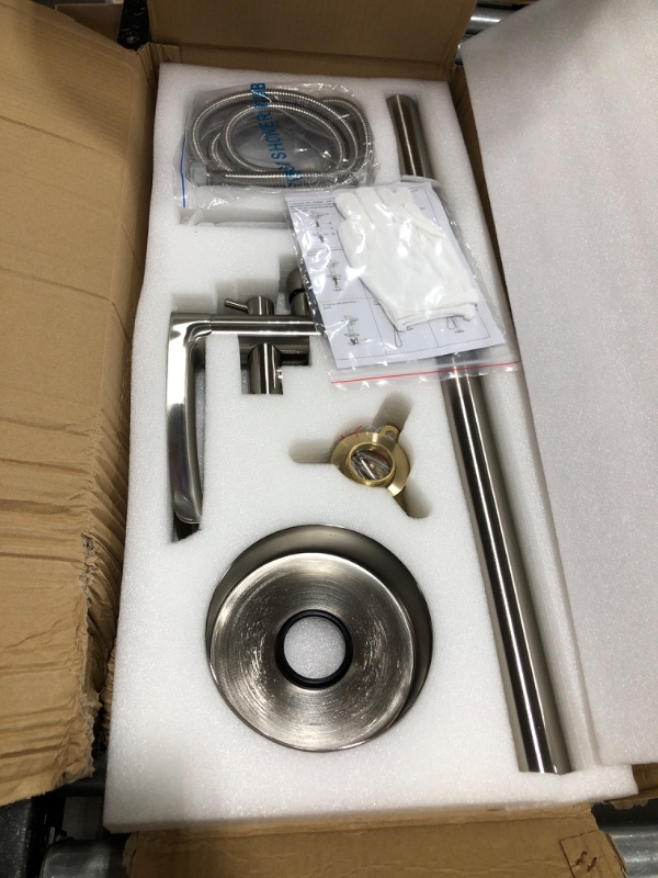 Photo 1 of TapLong Waterfall Freestanding Bathtub Faucet Set Single Handle Floor Mount Tub Filler with Hand Shower High Flow Rate Max 6 GPM, Brushed Nickel, 51019BN Brushed Nickel Waterfall Mouth