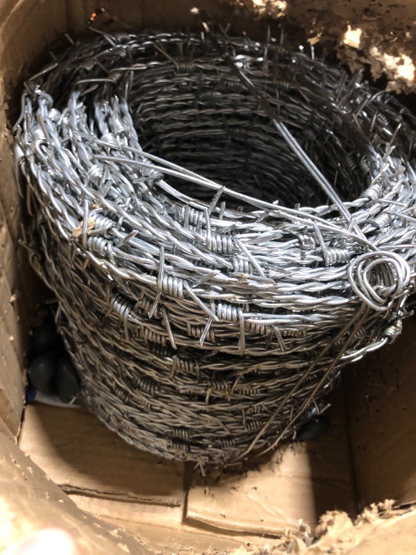 Photo 3 of Suvunpo 328FT Barbed Wire, 4 Point Barbed Wire Fence Perfect for Crafts, Fences, and Critter Deterrent,16 Gauge Barb Craft Wire Included a Pair of Gloves