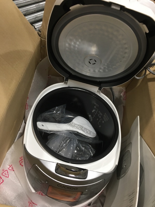 Photo 1 of 6-Cup (Uncooked) Micom Rice Cooker | 9 Menu Options: White Rice, Brown Rice & More, Nonstick Inner Pot, Made in Korea | White/Grey White/Silver