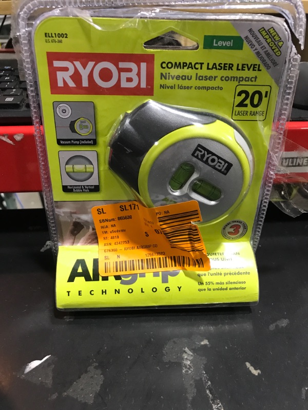 Photo 1 of Ryobi ELL1002 Air Grip Compact Laser Level with Tripod Mounting and Corner Rounding Capability (AAA Batteries Included)