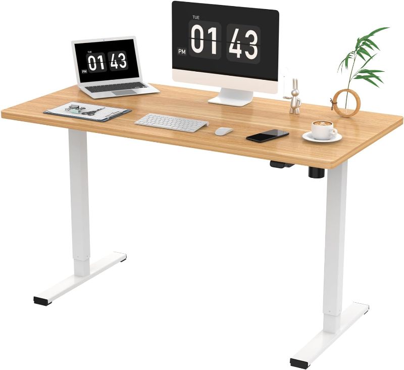 Photo 1 of SANODESK Electric Standing Desk 48 x 24 Inches, Height Adjustable Stand Up Desk w/2-Button Controller, Ergonomic Computer Desk for Home Office, White Frame + Natural Tabletop
