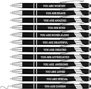 Photo 1 of 12 Pcs Inspirational Ballpoint Pen Motivational Pens Christian Gifts Cute Ink Pen Bulk with Stylus Tip Metal Religious Pens Encouraging Pen for Writing Office Home School (Black) 