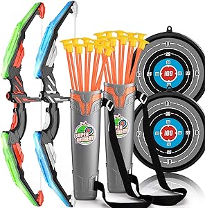 Photo 1 of 2 Pack Set Bow and Arrow Archery Toy for Kids, LED Light Up with 20 Suction Cup Arrows Target & Quiver, Outdoor Toys Kids Boys Girls Ages 3-12 Years Old 