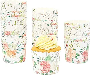 Photo 1 of 50 Pack Floral Cupcake Wrappers for Wedding, Watercolor Flower Paper Baking Cups and Muffin Liners for Tea Party (2.25 x 2.75 In)