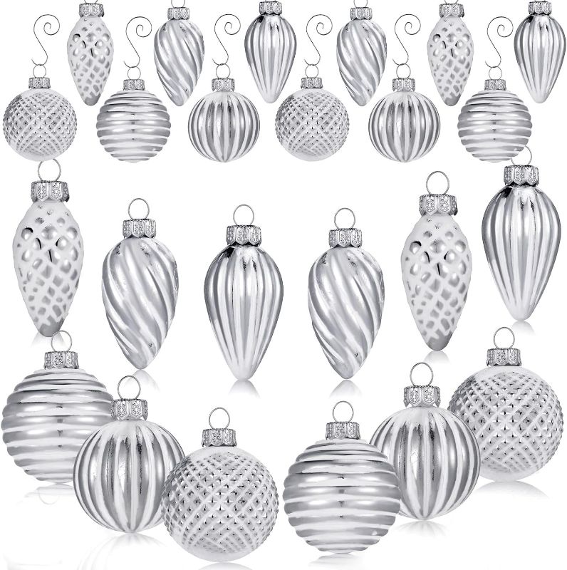 Photo 1 of 36 Pieces Plastic Silver Mercury Glass Style Christmas Ornaments with 36 Hooks Hanging Plastic Mercury Glass Ornaments for Christmas Tree Vintage Christmas Decorations Ornaments Christmas Tree Decor