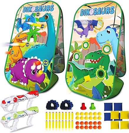 Photo 1 of 2 in 1 Dinosaur Toy, Shooting Target & Bean Bag Toss Game Toy for Kids, Shooting Toys for Age 8 9 10+ Year Old, Dinosaur Cornhole Outdoor Games Birthday Gifts for Boy Christmas Stocking Stuffers
