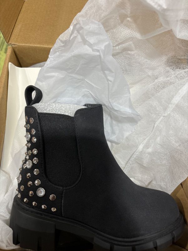 Photo 1 of Coutgo Girls Ankle Boots Chunky Block Heels Chelsea Booties Lug Sole Heels Winter Fashion Shoes With Zipper?Toddler/Little Kid/Big Kid? 9 Toddler Black