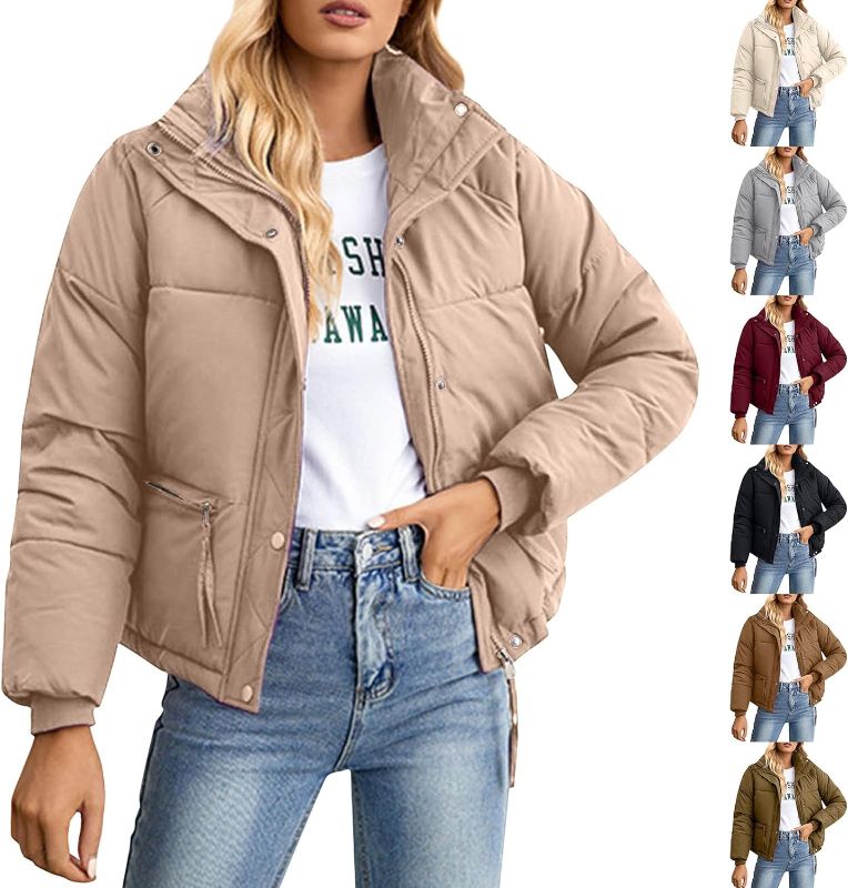 Photo 1 of Farktop Women Lightweight Quilted Puffer Jackets High Neck Short Puffy Coat Zip Up Winter Outwear with Pockets 