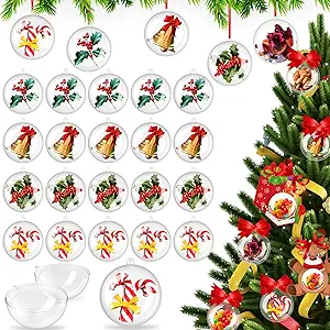 Photo 1 of 24 Pcs Christmas Fillable Ornament Ball 8cm Clear Plastic Bauble Ornaments DIY Fillable Acrylic Crafts Ball for Christmas Holiday Birthday Party Favor Xmas Tree Ornaments Hanging Decor 