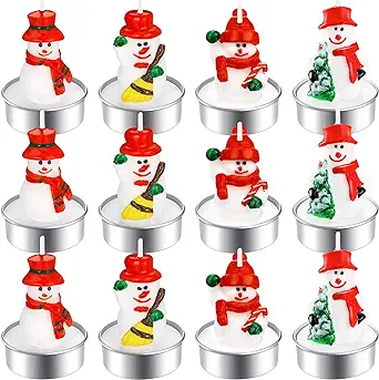 Photo 1 of 12 Pieces Christmas Tealight Candles Handmade Delicate Santa Claus, Snowman, Pine Cones, Christmas Tree, Shoes, House, Santa Hat Candles, Christmas Home Decorations (Chic Style) 