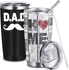 Photo 1 of 2 Pieces Gifts for Dad on Fathers Day, 20oz Dad Tumbler Stainless Steel Insulated Coffee Travel Mug Dad Gifts from Son Daughter Kids, Papa Thermal Cup Set with Lid Straw and Brush 