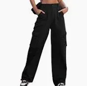 Photo 1 of ZMPSIISA Women High Waisted Cargo Pants Wide Leg Casual Pants 6 Pockets Combat Military Trousers