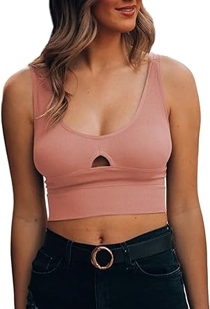 Photo 1 of Astylish Womens Casual Sleeveless Tank Tops Hollow Out Scoop Neck Knit Crop Top
