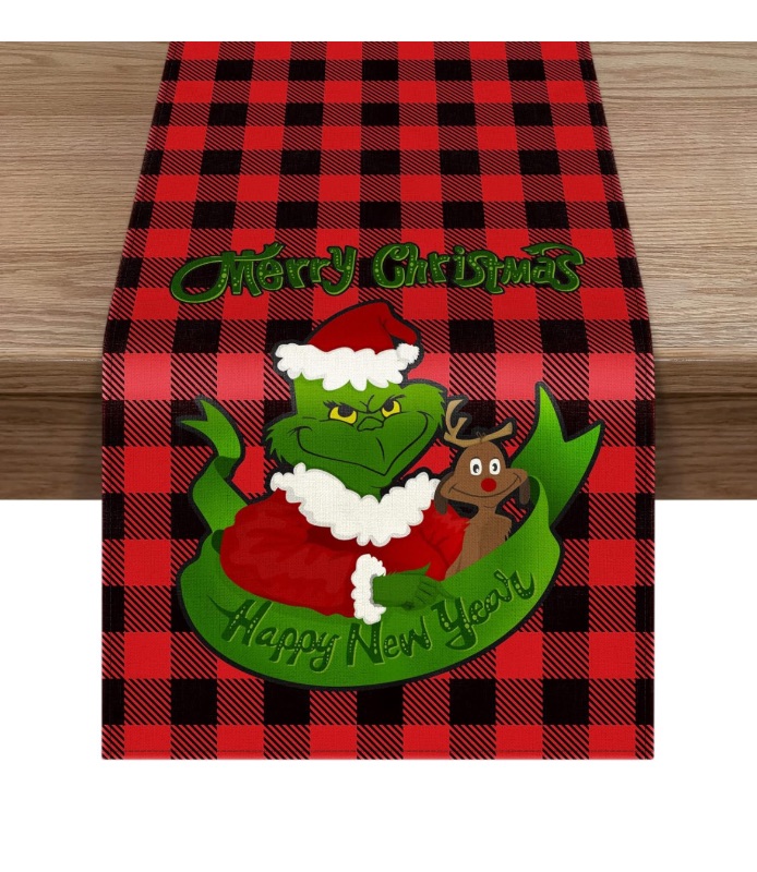 Photo 1 of ZHEN TING Buffalo Plaid Christmas Table Runner,Merry Christmas Winter Holiday Theme Table Decoration,Suitable for Indoor Home Party Decor 13 x 108 inches