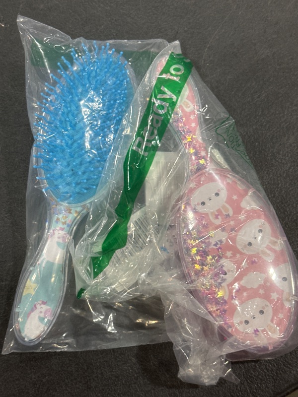 Photo 2 of 2 Pieces Kids Wet Hair Brush Confetti Glitter Detangler Hair Brush Set Soft Bristles Massage Brush for Baby Kids Girls Christmas Holiday Presents (Bunny and Unicorn) Rabbit and Unicorn