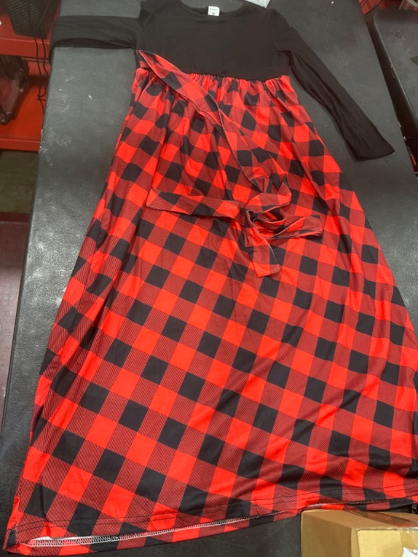 Photo 2 of 10YRS KYMIDY Girl Maxi Dress Kids Casual Buffalo Check Plaid Long Sleeve Dresses with Pockets