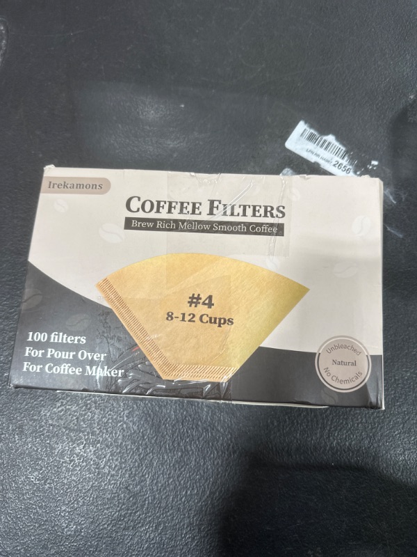 Photo 2 of #4 Cone Coffee Filter 8-12 cup, Unbleached Natural Paper, No Blowout, Disposable for Pour Over and Drip Coffee Maker, 100 Count 100 Count boxed