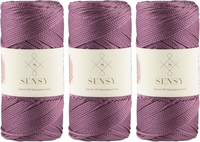 Photo 1 of 3 Skeins of Sensy Premium 1.5mm 164 Yards Polyester Rope 100% Polypropylene Cord Macrame Cord 1.5mm Crochet Bag Cord Macrame Rope Crochet Thread Gift for Knitter (Plum)
