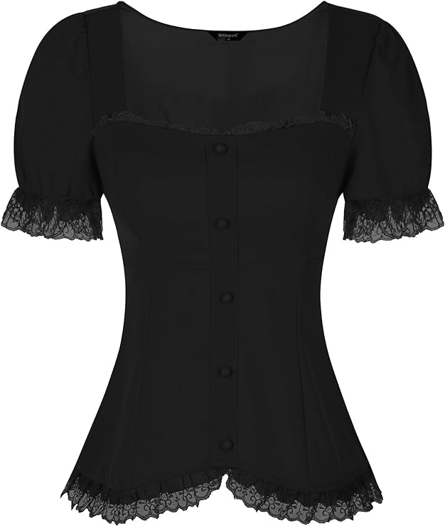 Photo 1 of Allegra K Victorian Shirt for Women's Sweetheart Neck Puff Sleeve Halloween Lace Up Gothic Blouse
