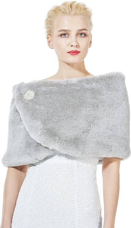 Photo 1 of BEAUTELICATE Faux Fur Wrap Shawl Women Shrug Bridal Stole for Winter Wedding Party
