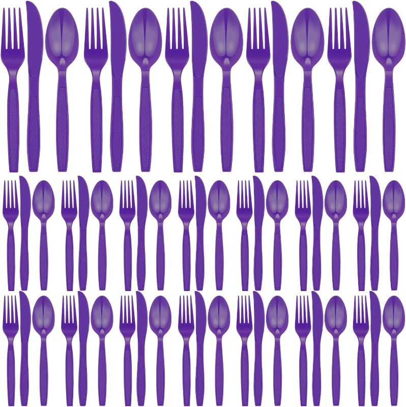 Photo 1 of 300 Pack Plastic Utensils Heavy Duty Cutlery Set 100 Plastic Forks 100 Plastic Spoons and 100 Plastic Knives Disposable Party Utensils Plastic Silverware...
